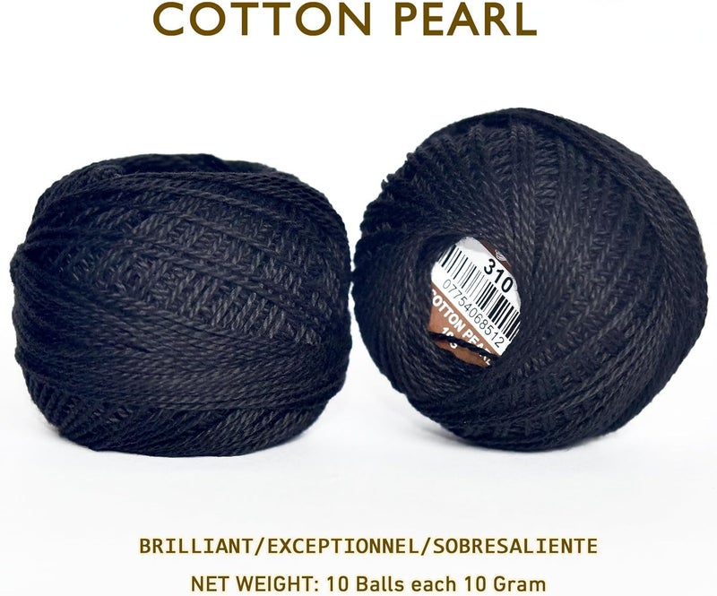 colored bird Double Mercerized Egyptian Long Staple Cotton Pearl Thread Ball 10 Grams Rainbow Color Embroidery Thread 10 Balls per Box for Crochet Hardanger Cross Stitch Hand Embroidery,Black - Image 5